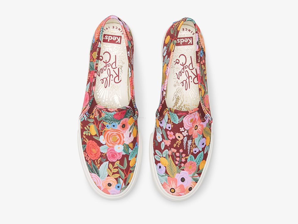 SlipOnSneakers Keds Rifle Paper Co. Double Decker Garden Party γυναικεια μπορντο | GR-26685