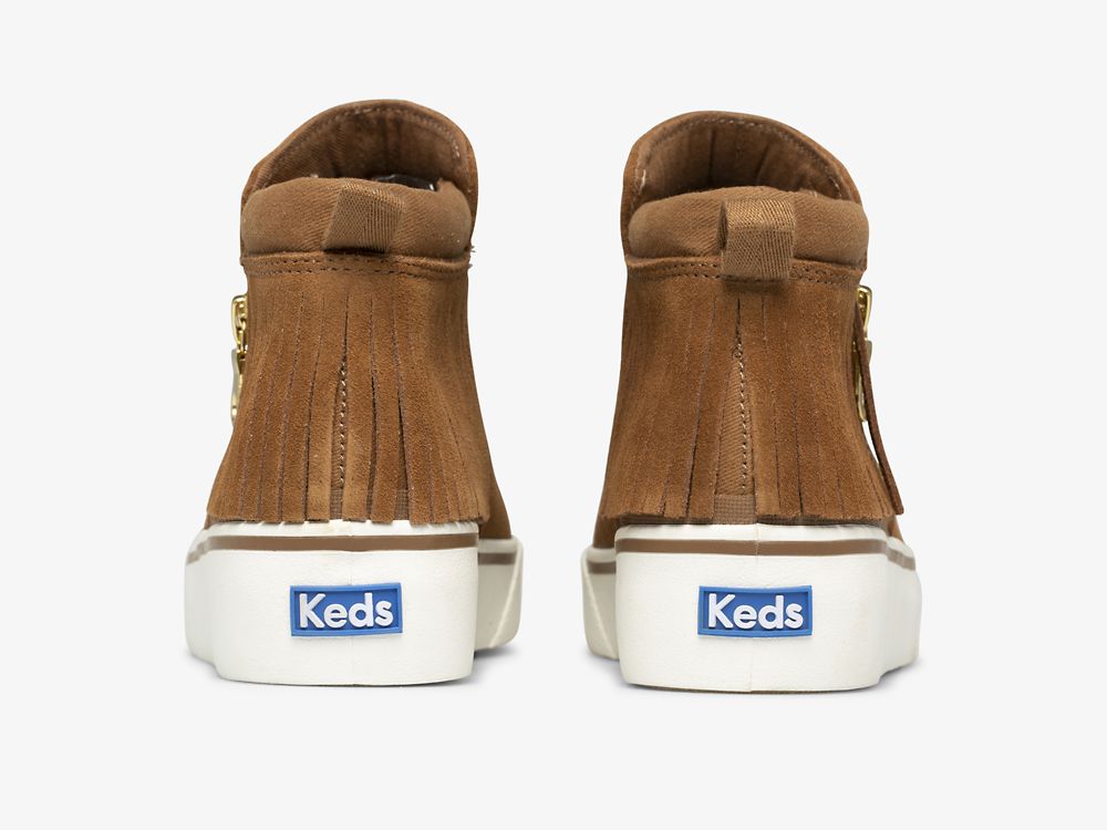 μποτεσ Keds Cooper Zip Fringe σουετ γυναικεια καφε | GR-08835