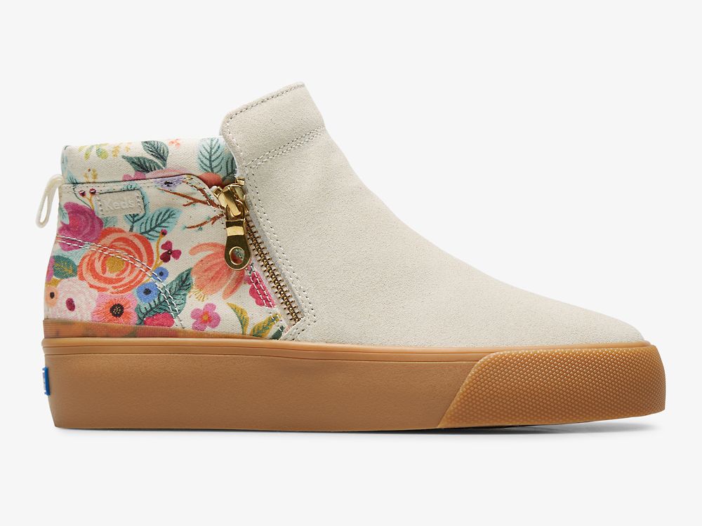 μποτεσ Keds Rifle Paper Co. Cooper Zip Bootie Garden Party γυναικεια καφε | GR-33042