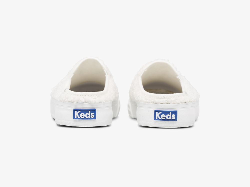 παντοφλες Keds Double Decker Mule Faux Shearling γυναικεια κρέμα | GR-64155