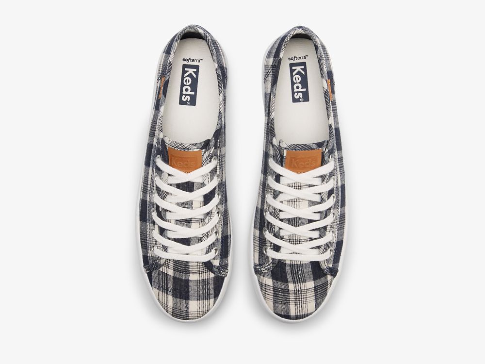 παπουτσια τενις Keds Kickstart Linen Plaid γυναικεια μπλε Πολύχρωμο | GR-73097