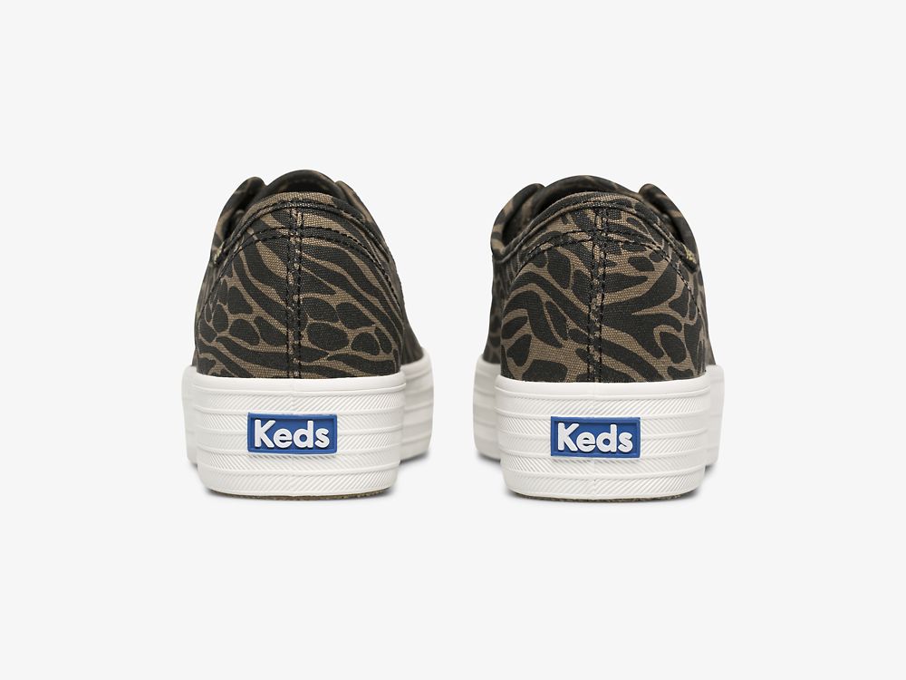 παπουτσια τενις Keds Triple Kick Feat. Organic βαμβακερα Print γυναικεια χρυσο χρωμα μαυρα καμουφλάζ | GR-97420