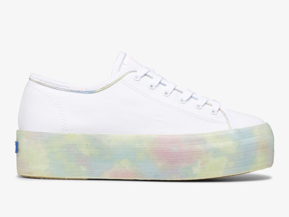 παπουτσια τενις Keds Triple Up Tie Dye Foxing γυναικεια ασπρα Πολύχρωμο | GR-12238