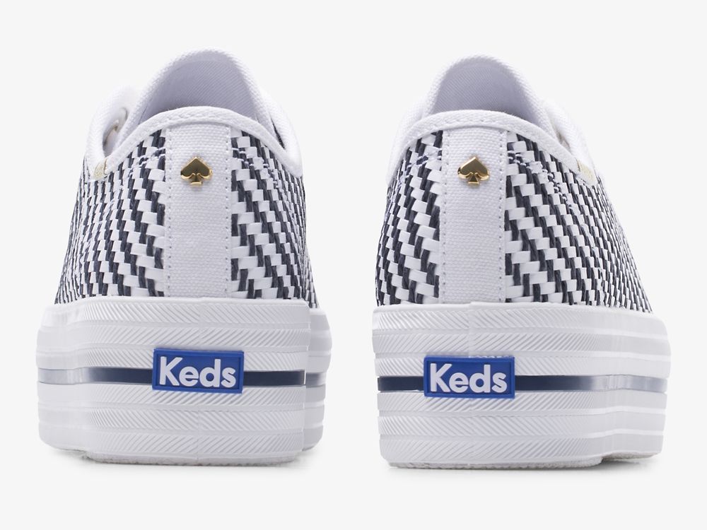 παπουτσιαμεκορδονια Keds Kate Spade New York Triple Up Woven γυναικεια ασπρα σκουρο μπλε | GR-27273