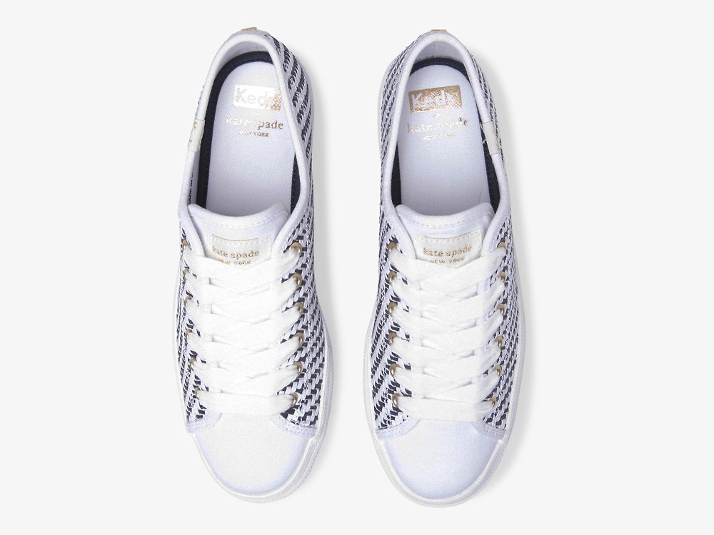 παπουτσιαμεκορδονια Keds Kate Spade New York Triple Up Woven γυναικεια ασπρα σκουρο μπλε | GR-27273