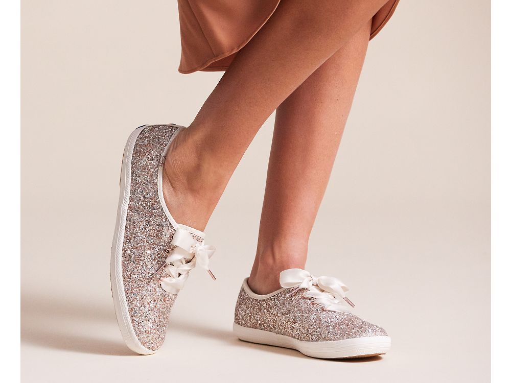 παπουτσιαμεκορδονια Keds Kate Spade New York Champion Glitter γυναικεια ροζ χρυσο χρωμα Πολύχρωμο | GR-29208