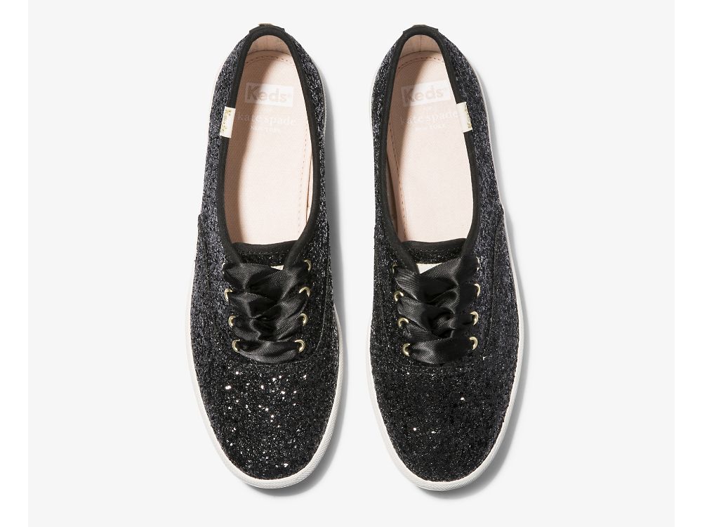 παπουτσιαμεκορδονια Keds Kate Spade New York Champion Glitter γυναικεια μαυρα | GR-32858