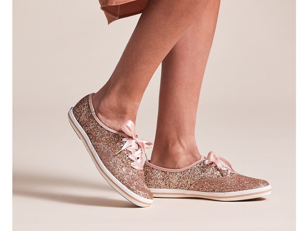 παπουτσιαμεκορδονια Keds Kate Spade New York Champion Glitter γυναικεια ροζ χρυσο χρωμα | GR-33163