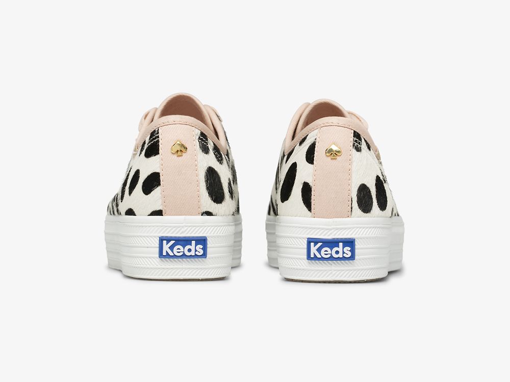 παπουτσιαμεκορδονια Keds Kate Spade New York Triple Kick Oversized Dot Calf Hair γυναικεια ασπρα ροζ | GR-54512