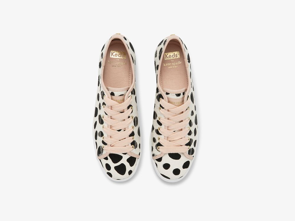 παπουτσιαμεκορδονια Keds Kate Spade New York Triple Kick Oversized Dot Calf Hair γυναικεια ασπρα ροζ | GR-54512