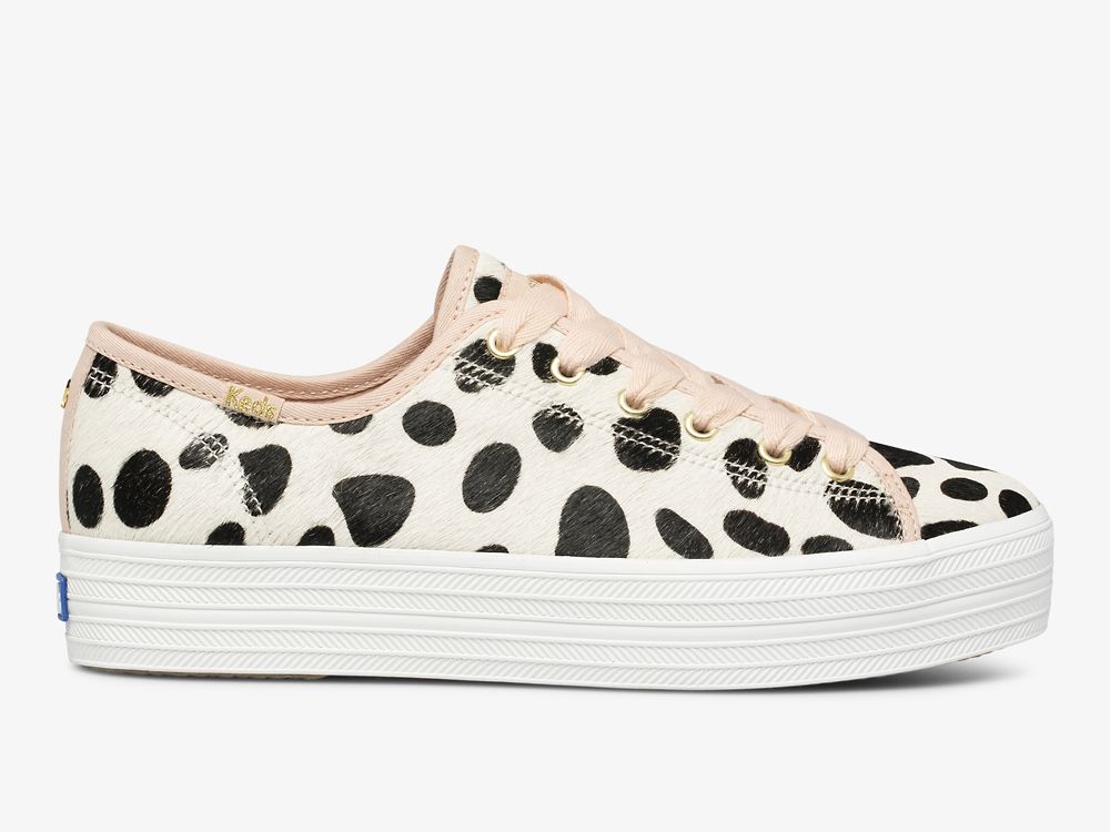 παπουτσιαμεκορδονια Keds Kate Spade New York Triple Kick Oversized Dot Calf Hair γυναικεια ασπρα ροζ | GR-54512