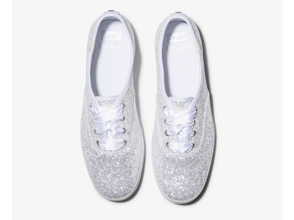 παπουτσιαμεκορδονια Keds Kate Spade New York Champion Glitter γυναικεια ασπρα | GR-99321