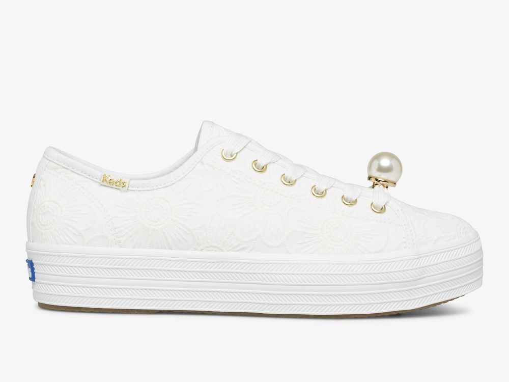 παπουτσιαμεκορδονια Keds Ksny Triple Kick Floral Eyelet Pearls γυναικεια ασπρα | GR-68706