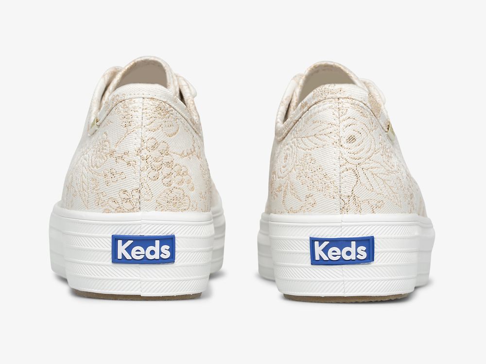 παπουτσιαμεκορδονια Keds Rifle Paper Co. Triple Kick Colette Jacquard γυναικεια ασπρα | GR-19196