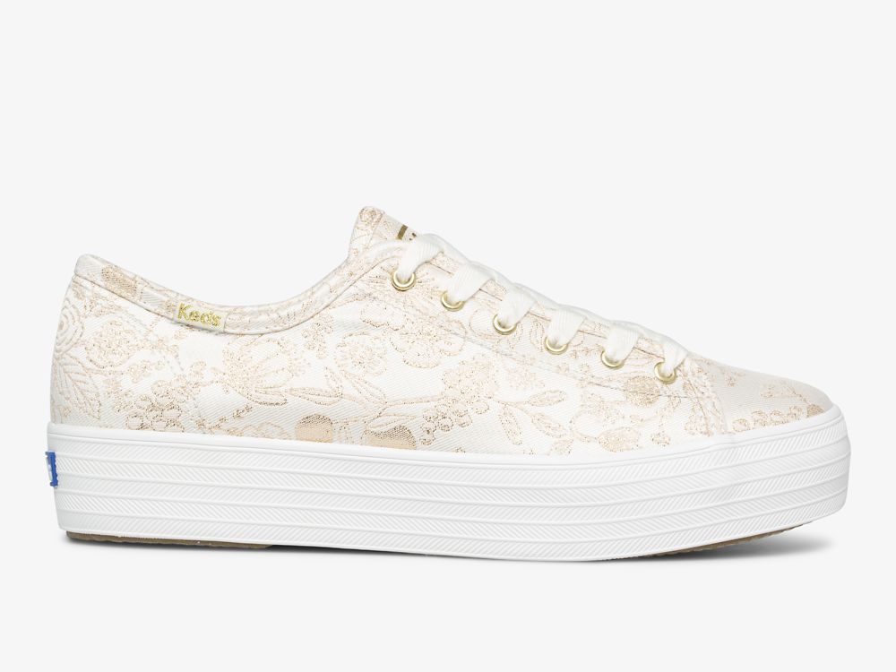 παπουτσιαμεκορδονια Keds Rifle Paper Co. Triple Kick Colette Jacquard γυναικεια ασπρα | GR-19196