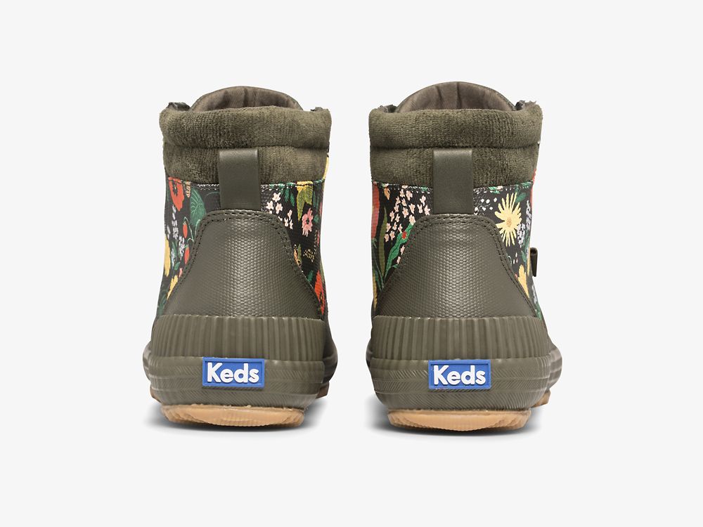 παπουτσιαμεκορδονια Keds Rifle Paper Co. Scout Boot θαλασσης-resistant Botanical καμβα W/ Thinsulate™ γυναικεια Ελιά | GR-40682