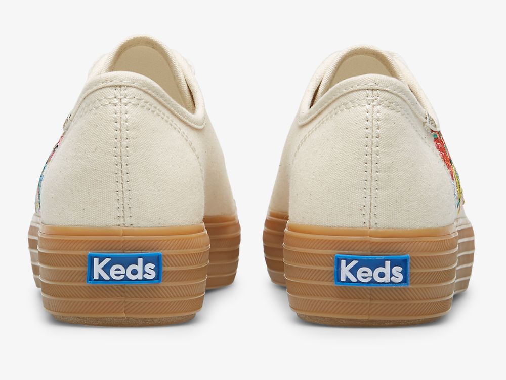 παπουτσιαμεκορδονια Keds Rifle Paper Co. Triple Kick Embossed Garden Party γυναικεια ασπρα Πολύχρωμο | GR-41904