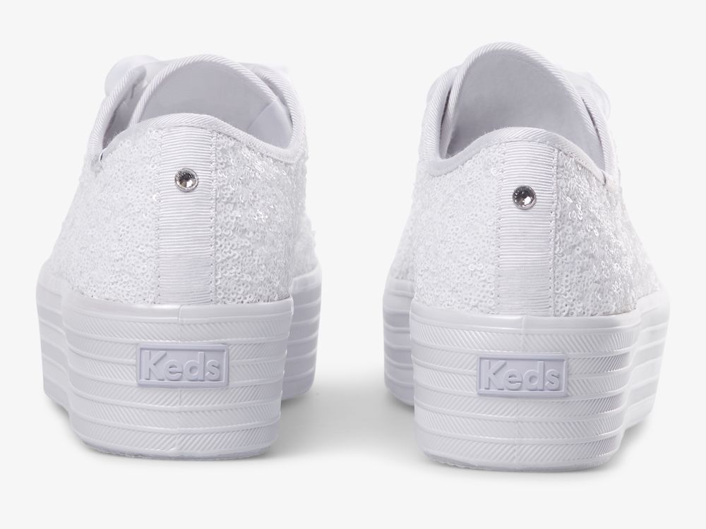 παπουτσιαμεκορδονια Keds Triple Up Sequins γυναικεια ασπρα | GR-88822