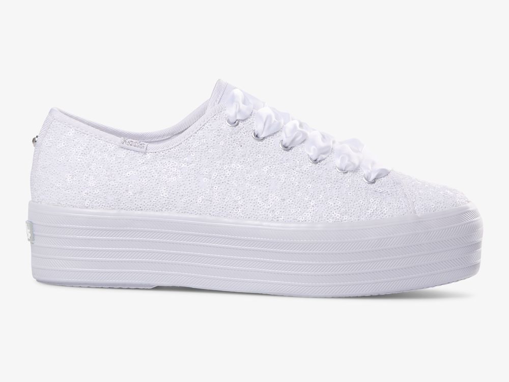 παπουτσιαμεκορδονια Keds Triple Up Sequins γυναικεια ασπρα | GR-88822